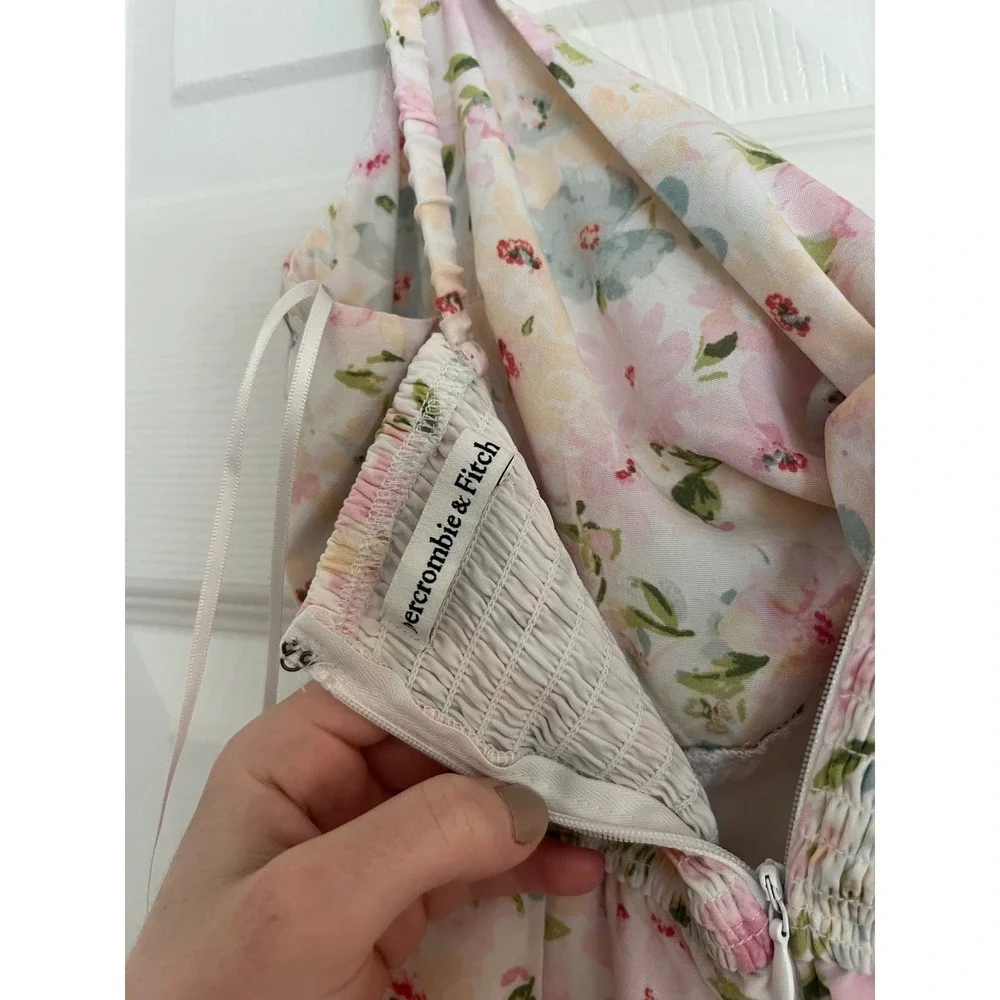 Abercrombie & Fitch Floral Twist Front Maxi Dress Pastel‎ Pink Blue Slit Smocked